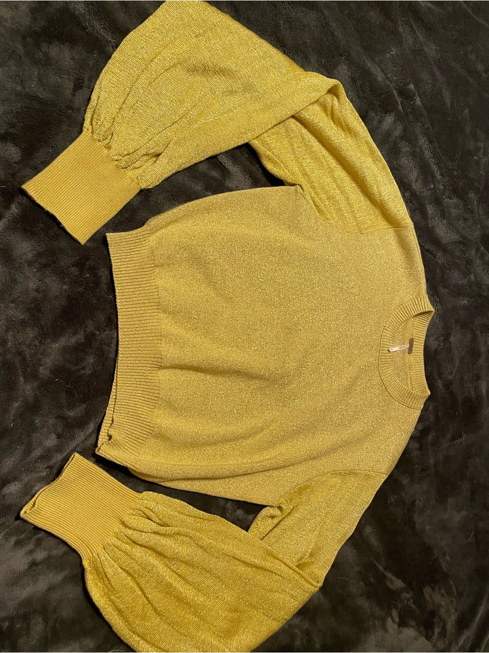 Free People Golden Metallic crop Balloon Sleeve Sweater - Women